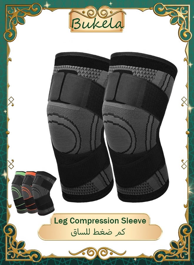 JZS Leg Compression Sleeve Full Leg, 2 Pack Short Knee Brace for Men Women Knee Support Protector for Running, Weightlifting, Workout and other Sport, S (Black) - Image 1
